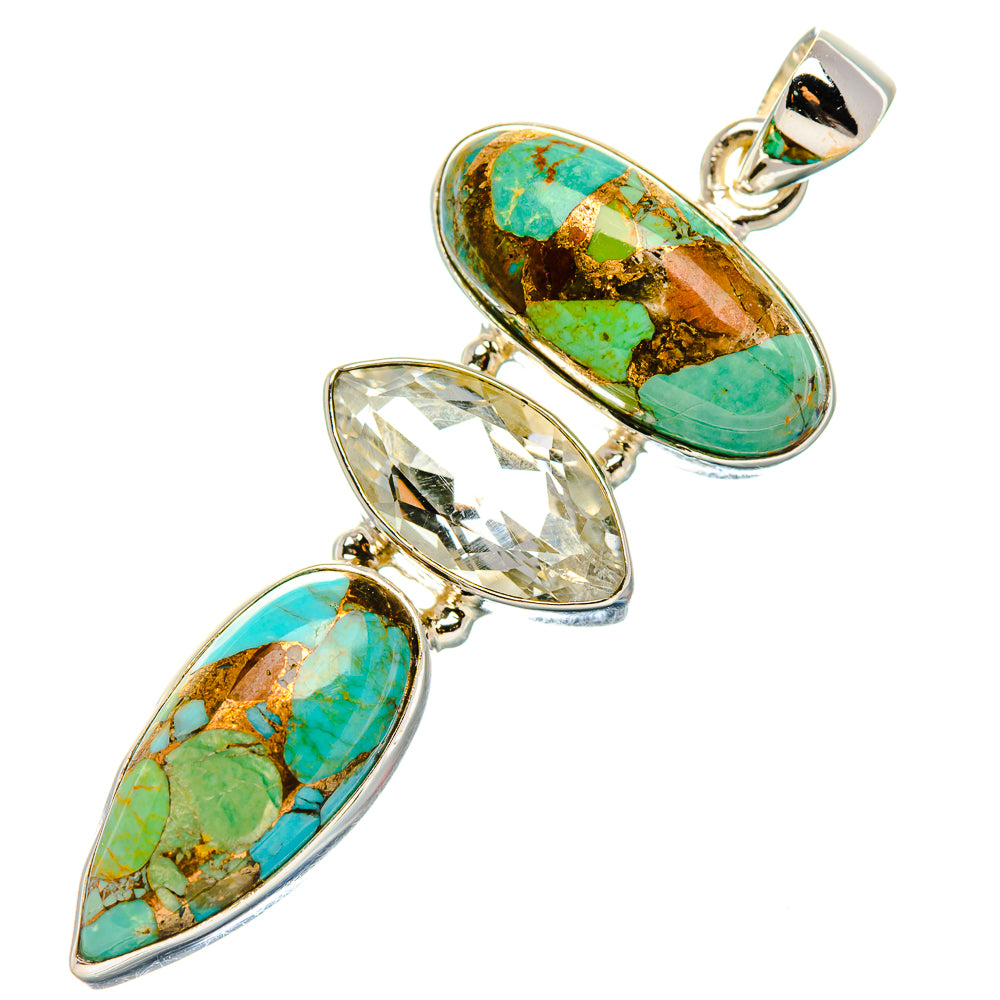 Kingman Mohave Turquoise, White Quartz Pendant 2 1/4" (925 Sterling Silver) PD37233