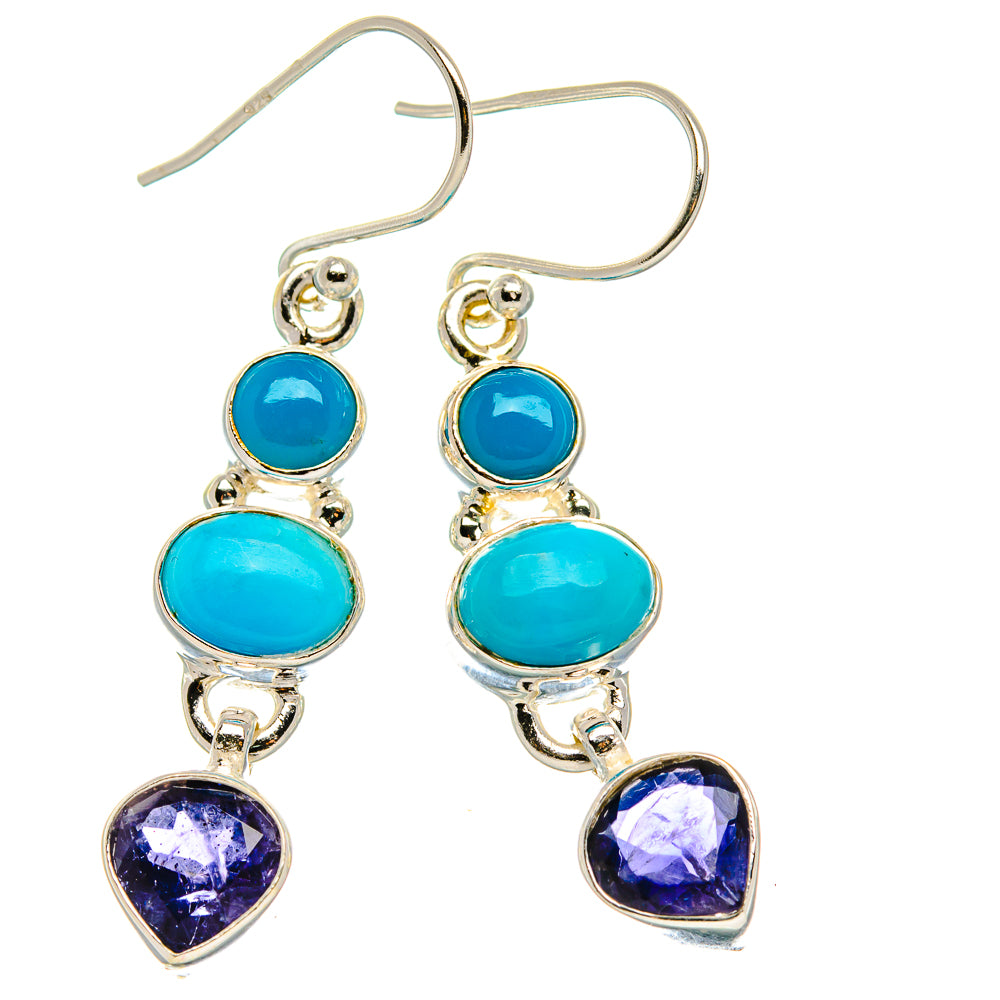 Sleeping Beauty Turquoise, Tanzanite Earrings 1 3/4" (925 Sterling Silver) EARR431654