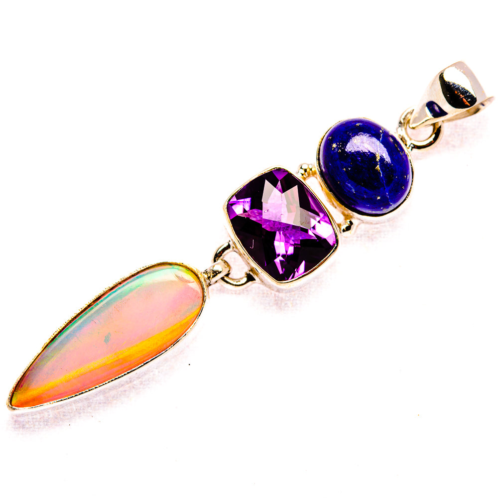 Aura Opal, Amethyst, Lapis Lazuli Pendant 2 3/8" (.925 Sterling Silver)