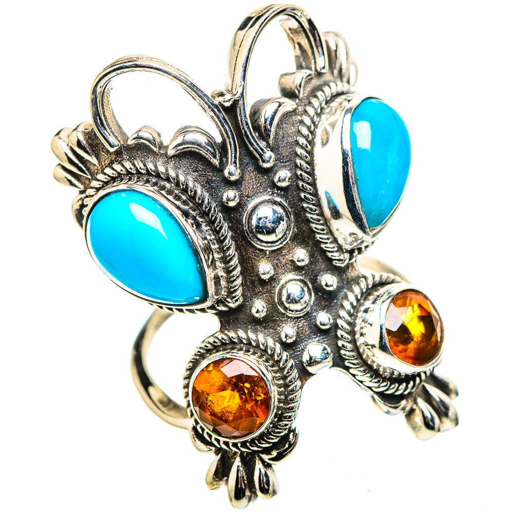 Sterling silver ring with blue turquoise accents and amber citrine round stones