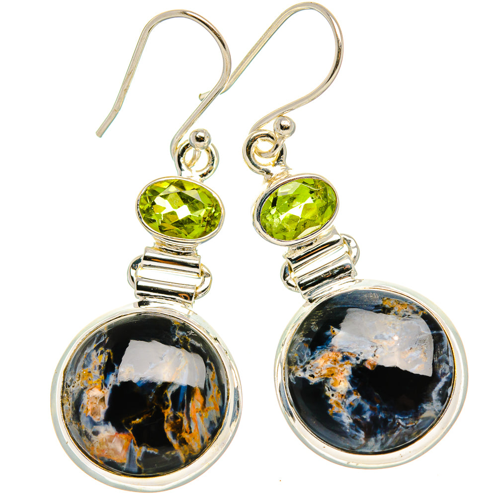 Pietersite, Peridot Earrings 1 3/4" (925 Sterling Silver) EARR431782