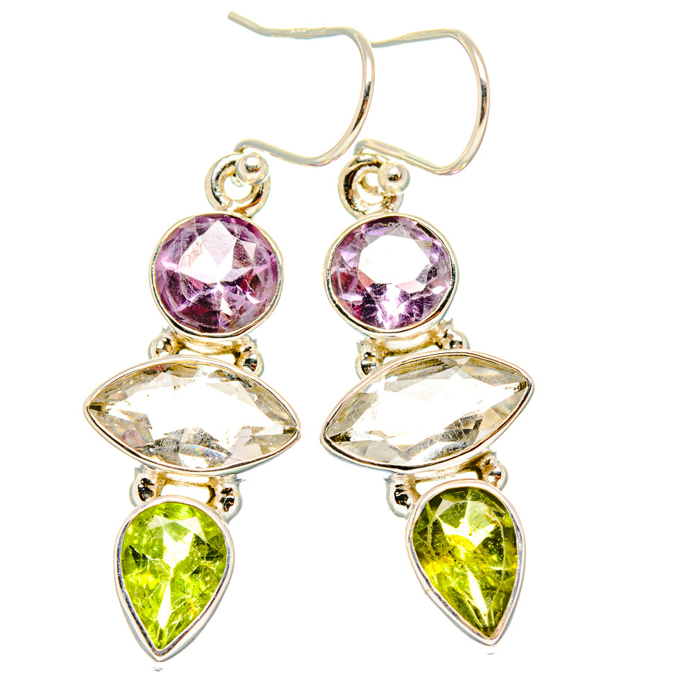 White Quartz, Amethyst, Peridot Earrings 1 3/4" (925 Sterling Silver) EARR431587