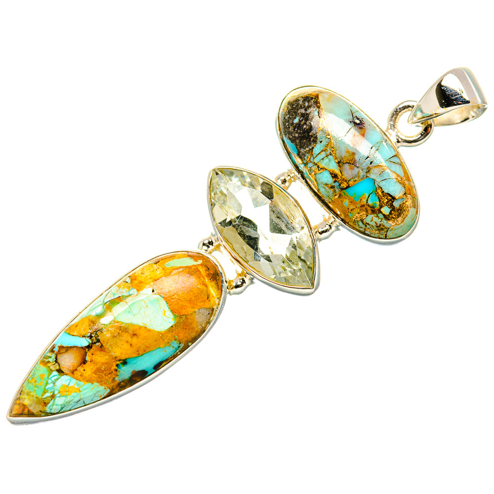 Kingman Mohave Turquoise, White Quartz Pendant 2 1/4" (925 Sterling Silver) PD36950