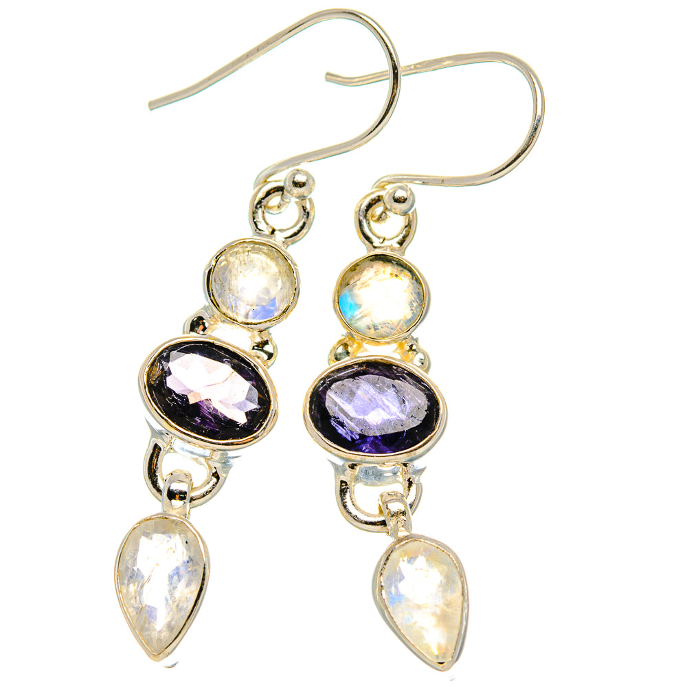 Tanzanite, Rainbow Moonstone Earrings 1 3/4" (925 Sterling Silver) EARR431647