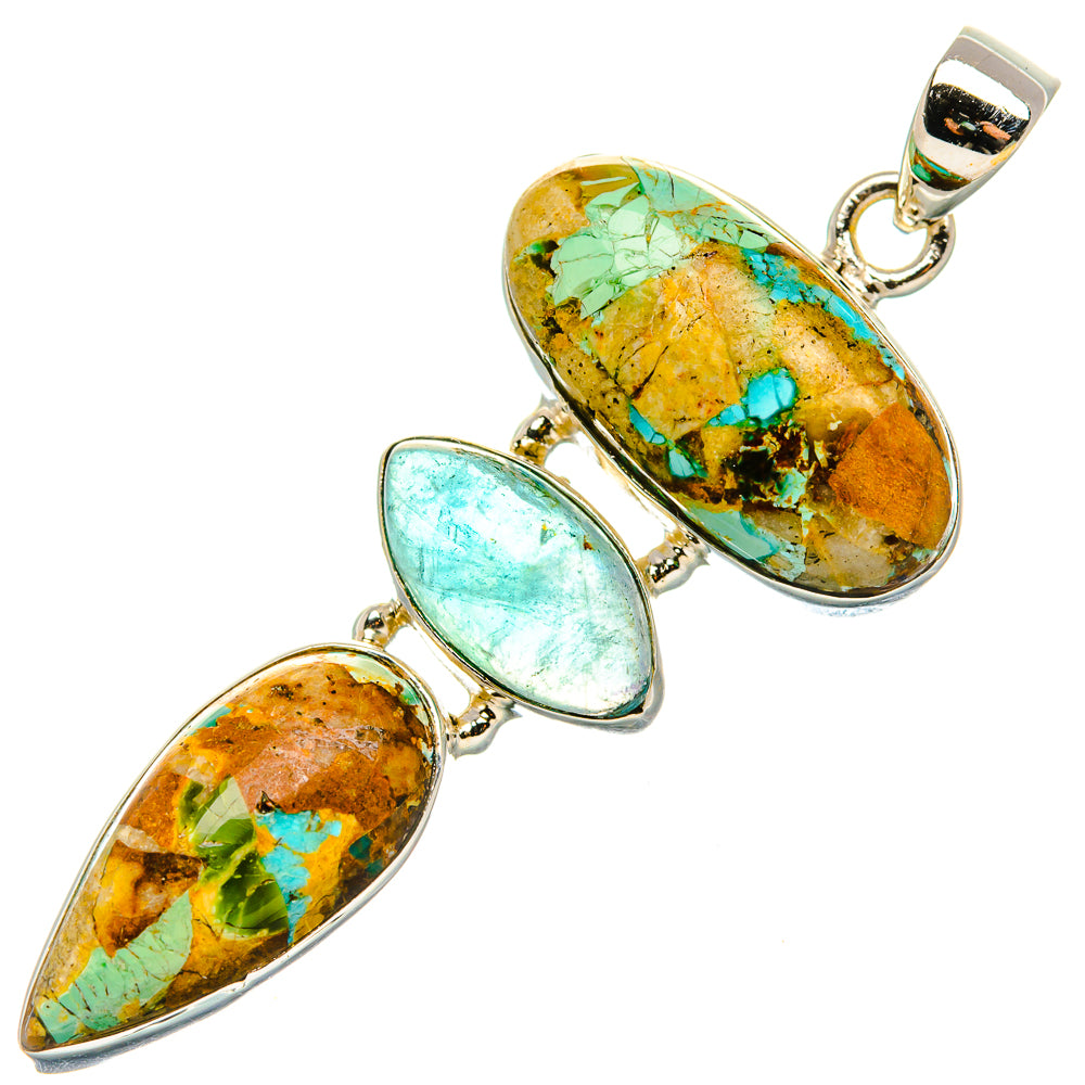 Kingman Mohave Turquoise, Aquamarine Pendant 2 1/4" (925 Sterling Silver) PD37256
