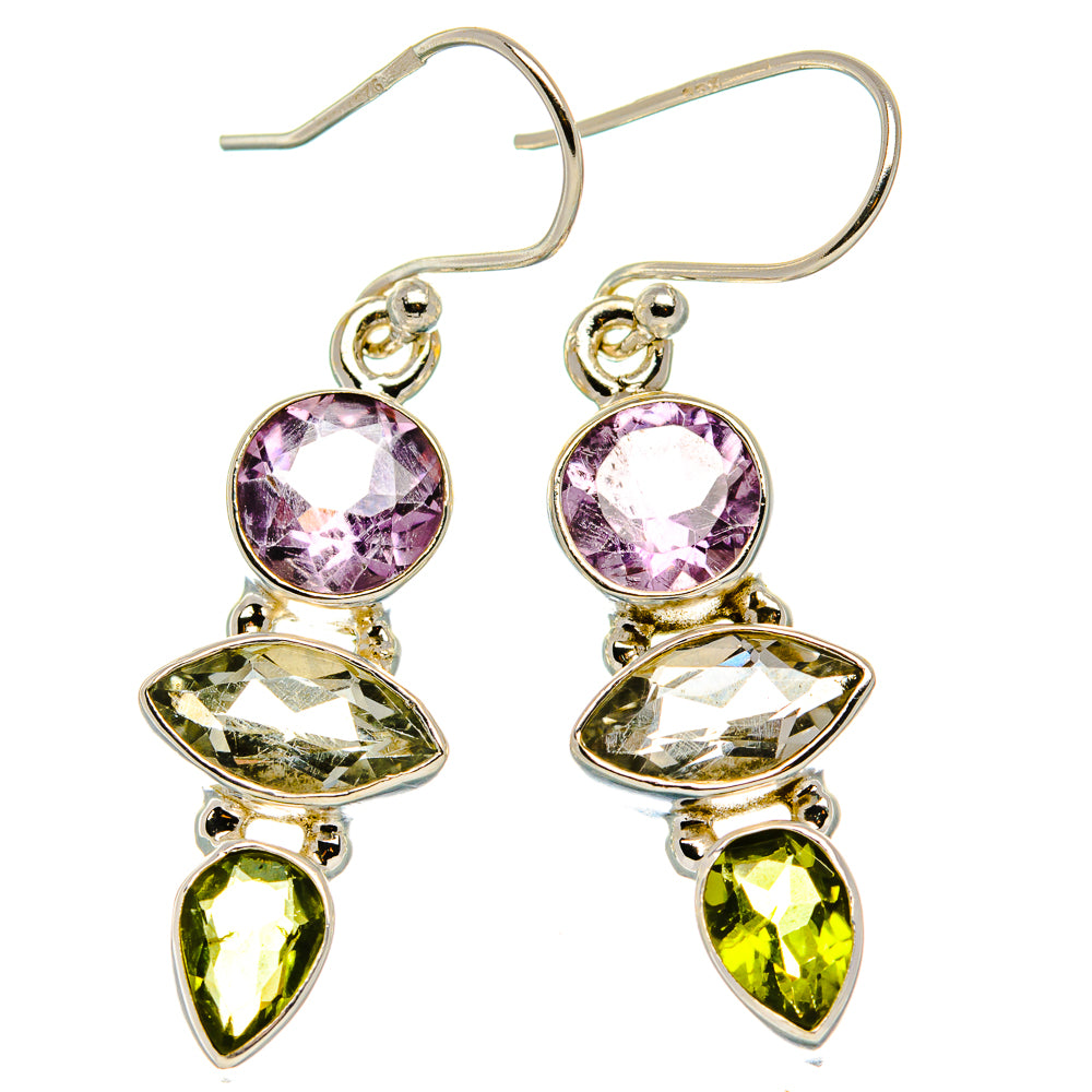Green Amethyst, Peridot, Amethyst Earrings 1 3/4" (925 Sterling Silver) EARR431631