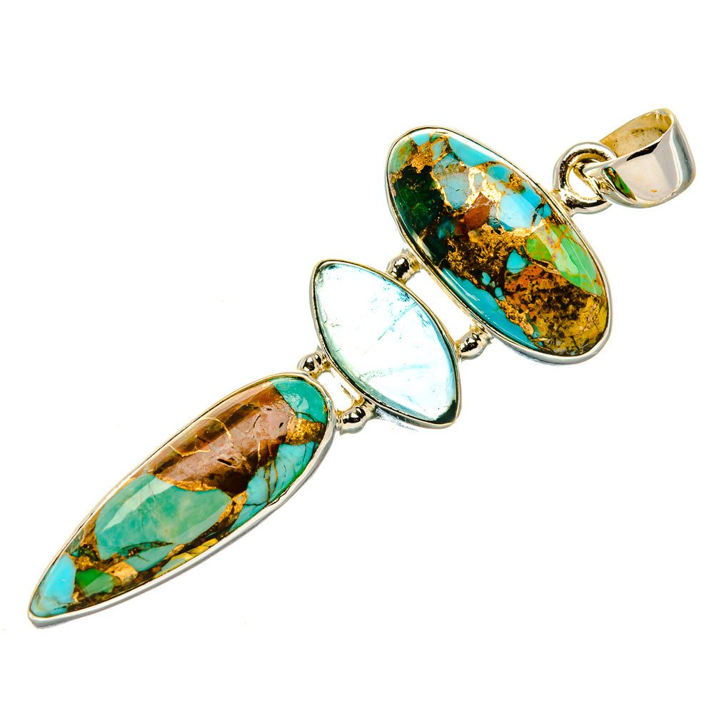 Kingman Mohave Turquoise, Aquamarine Pendant 2 1/4" (925 Sterling Silver) PD37190
