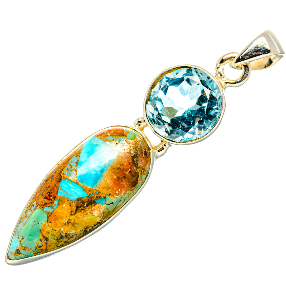 Blue Copper Composite Turquoise, Blue Topaz Pendant 2" (925 Sterling Silver) PD36873