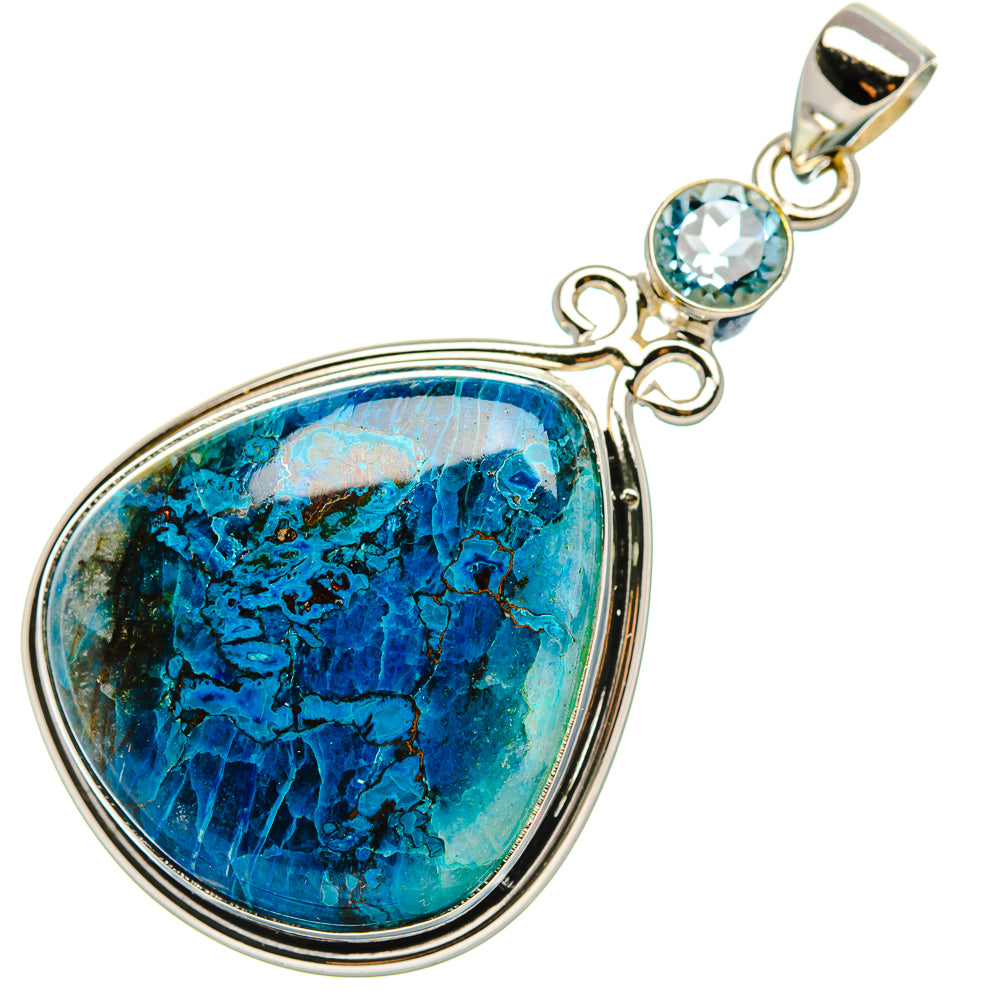 Shattuckite, Blue Topaz Pendant 2" (925 Sterling Silver) PD37239