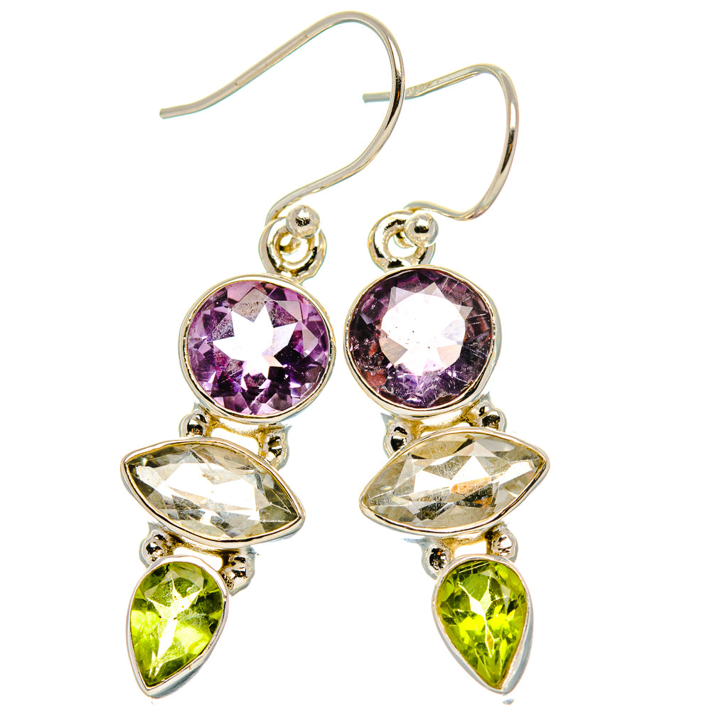 Amethyst, White Quartz, Peridot 925 Sterling Silver Earrings 1 1/2" E431737