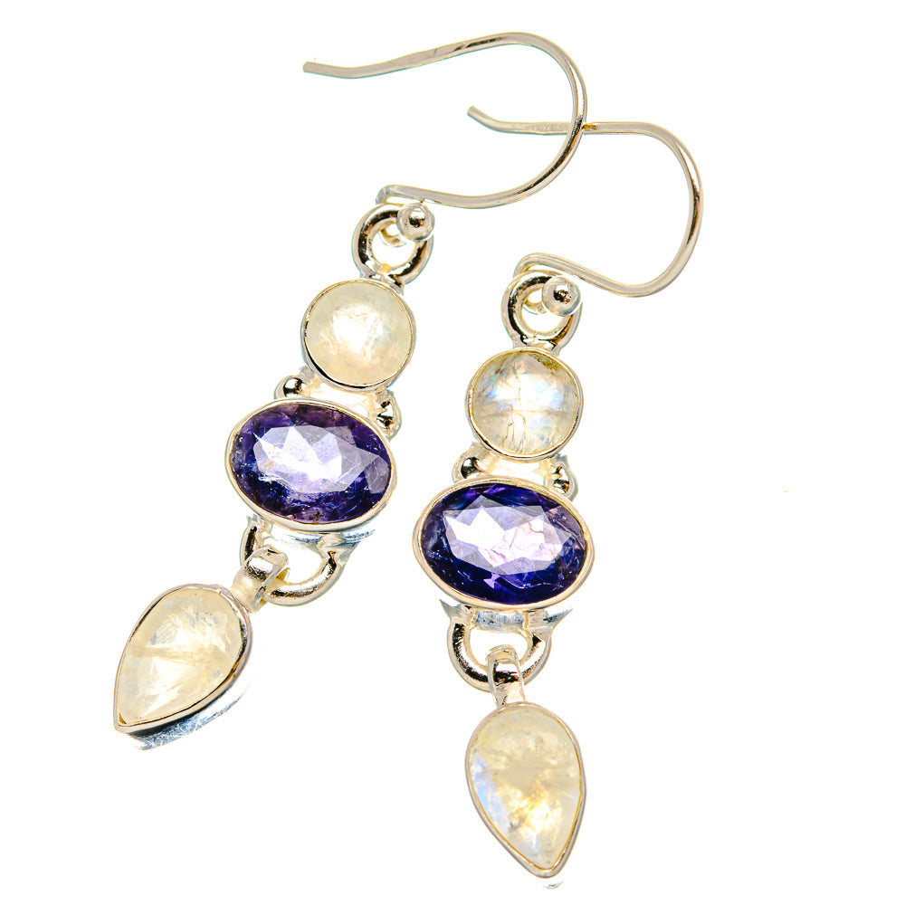 Ana Silver Co Faceted Tanzanite, Rainbow Moonstone Earrings 1 3/4" (925 Sterling Silver)
