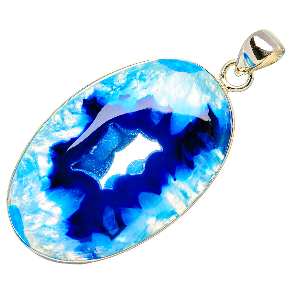Blue Window Druzy Pendant 2 1/4" (925 Sterling Silver) PD37181