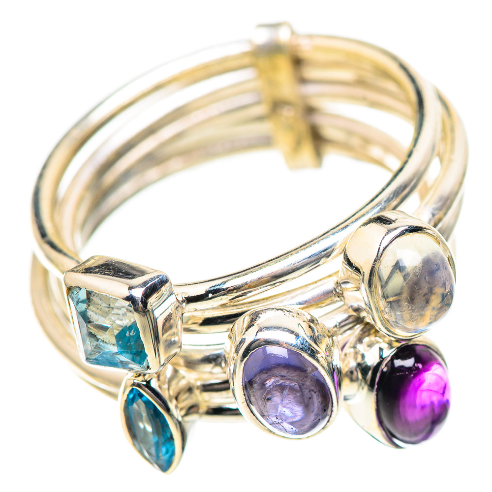Moonstone, Amethyst, Tanzanite, Blue Topaz Silver Ring Size 6.5 R136262