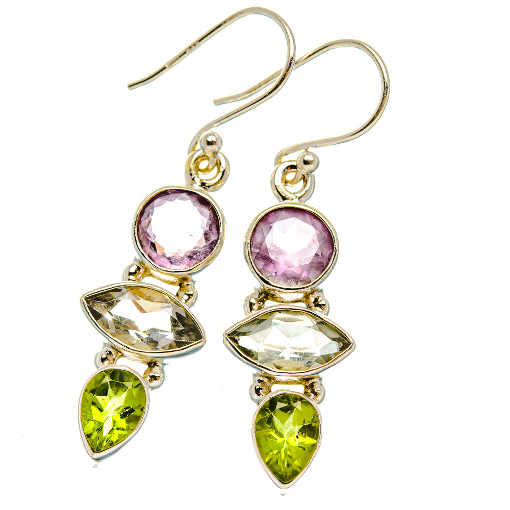 Ana Silver Co Faceted Green Amethyst, Amethyst, Peridot Earrings 1 1/2" (925 Sterling Silver)
