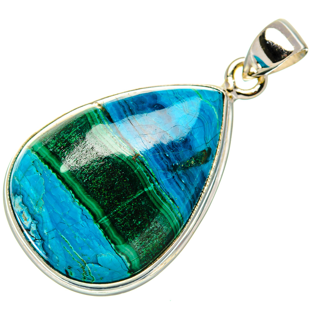 Malachite In Chrysocolla Pendant 1 1/2" (925 Sterling Silver) PD37106