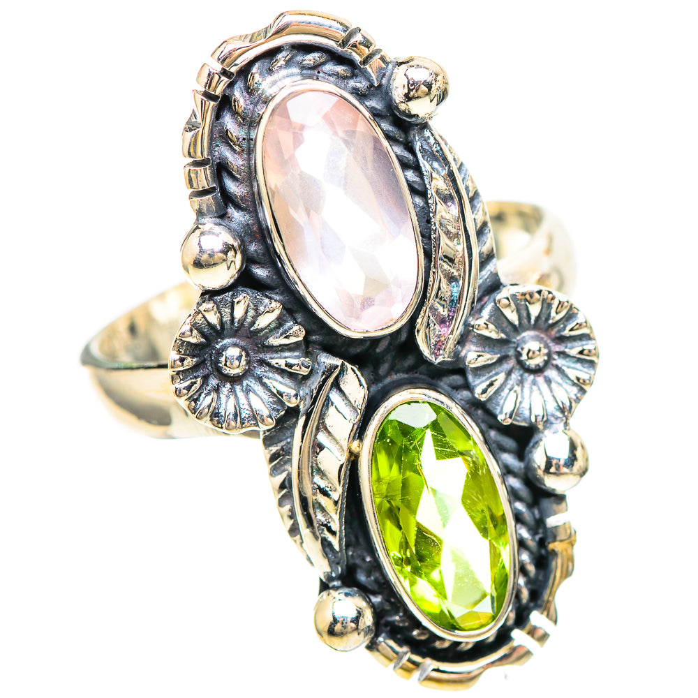 Rose Quartz, Peridot 925 Sterling Silver Ring Size 9 (925 Sterling Silver) RING137299