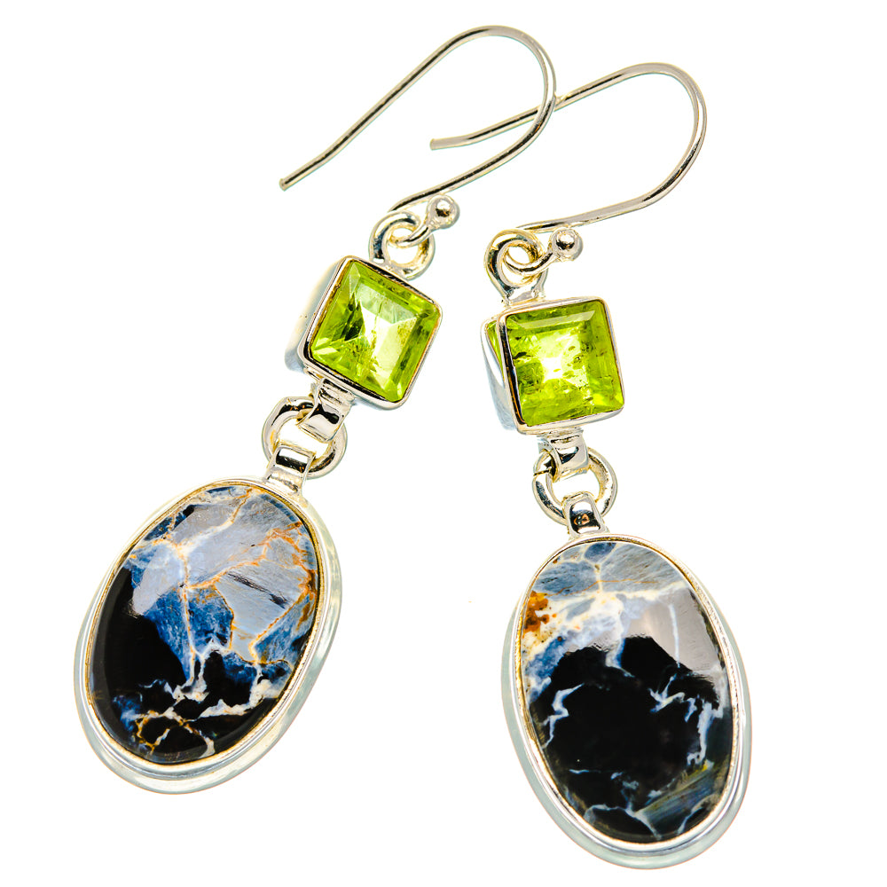 Pietersite, Peridot Earrings 1 7/8" (925 Sterling Silver) EARR431634