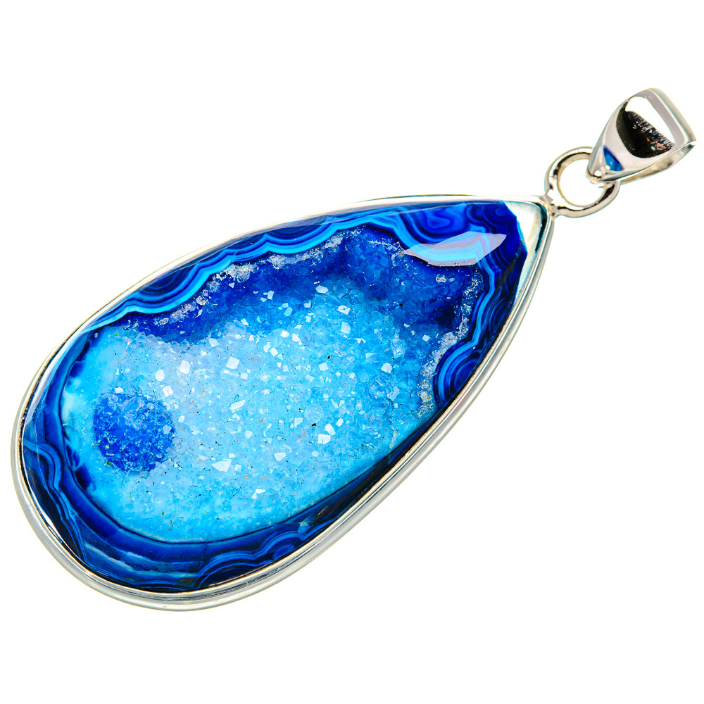 Blue Window Druzy Pendant 2 1/4" (925 Sterling Silver) PD37023