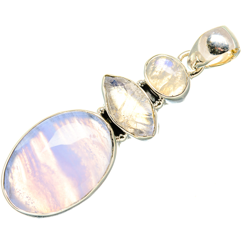 Blue Lace Agate, Rainbow Moonstone Pendant 2" (925 Sterling Silver) PD36803