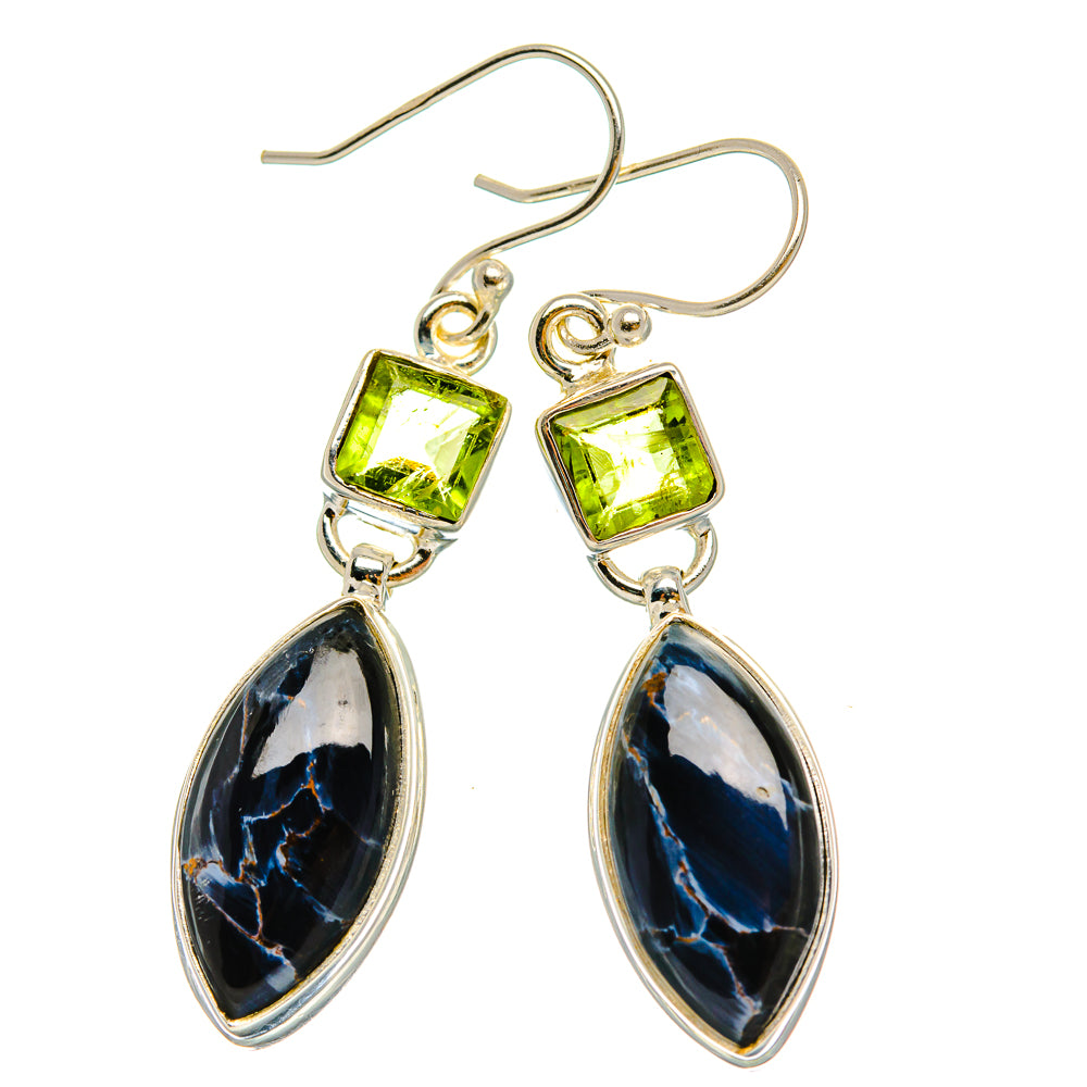 Ana Silver Co Pietersite, Peridot Earrings 1 3/4" (925 Sterling Silver)