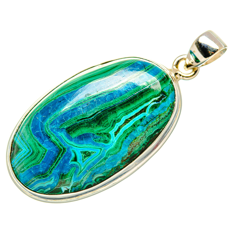 Malachite In Chrysocolla Pendant 1 3/4" (925 Sterling Silver) PD36902