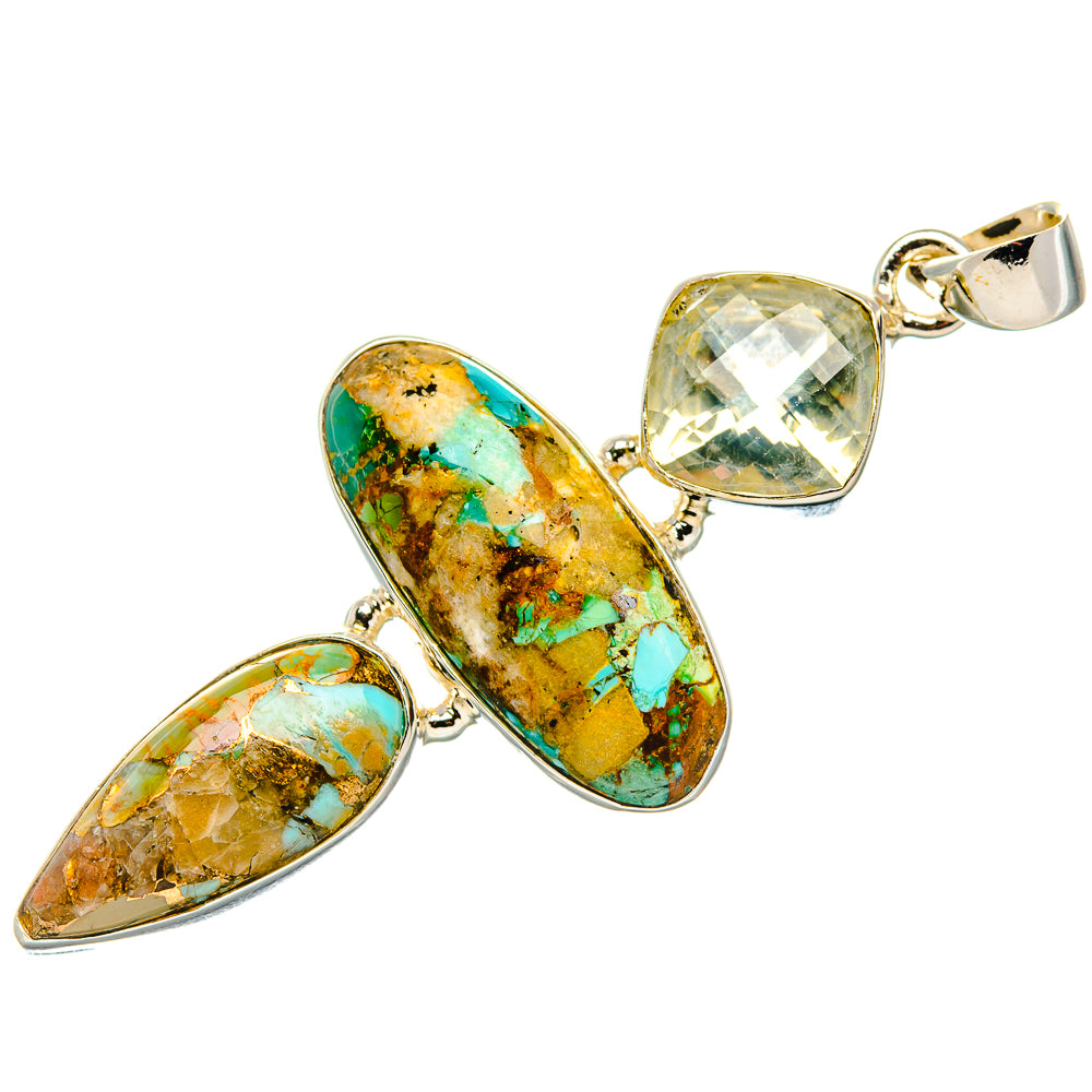 Kingman Mohave Turquoise, Green Amethyst Pendant 2 1/4" (925 Sterling Silver) PD37189
