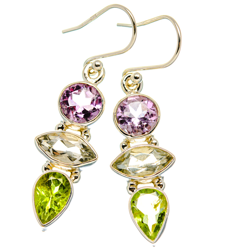 Green Amethyst, Peridot, Amethyst Earrings 1 3/4" (925 Sterling Silver) EARR431635