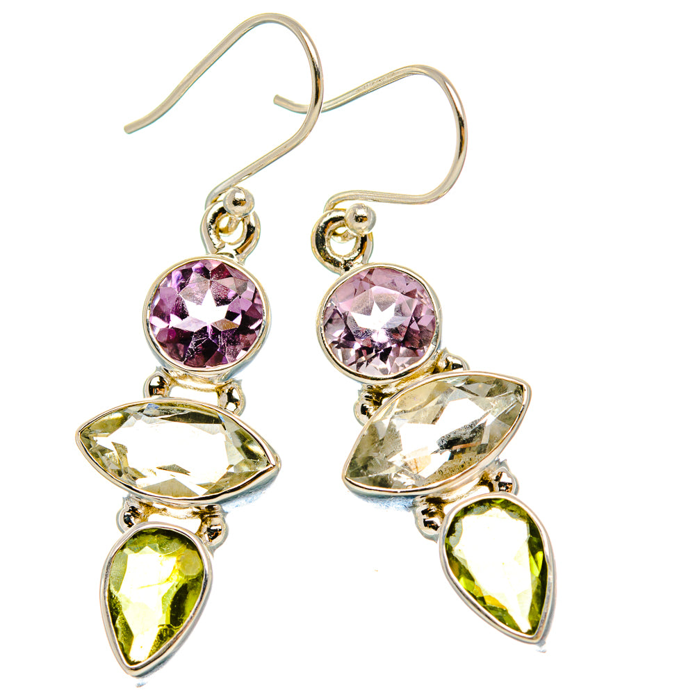 Ana Silver Co Faceted Green Amethyst, Amethyst, Peridot Earrings 1 1/2" (925 Sterling Silver)