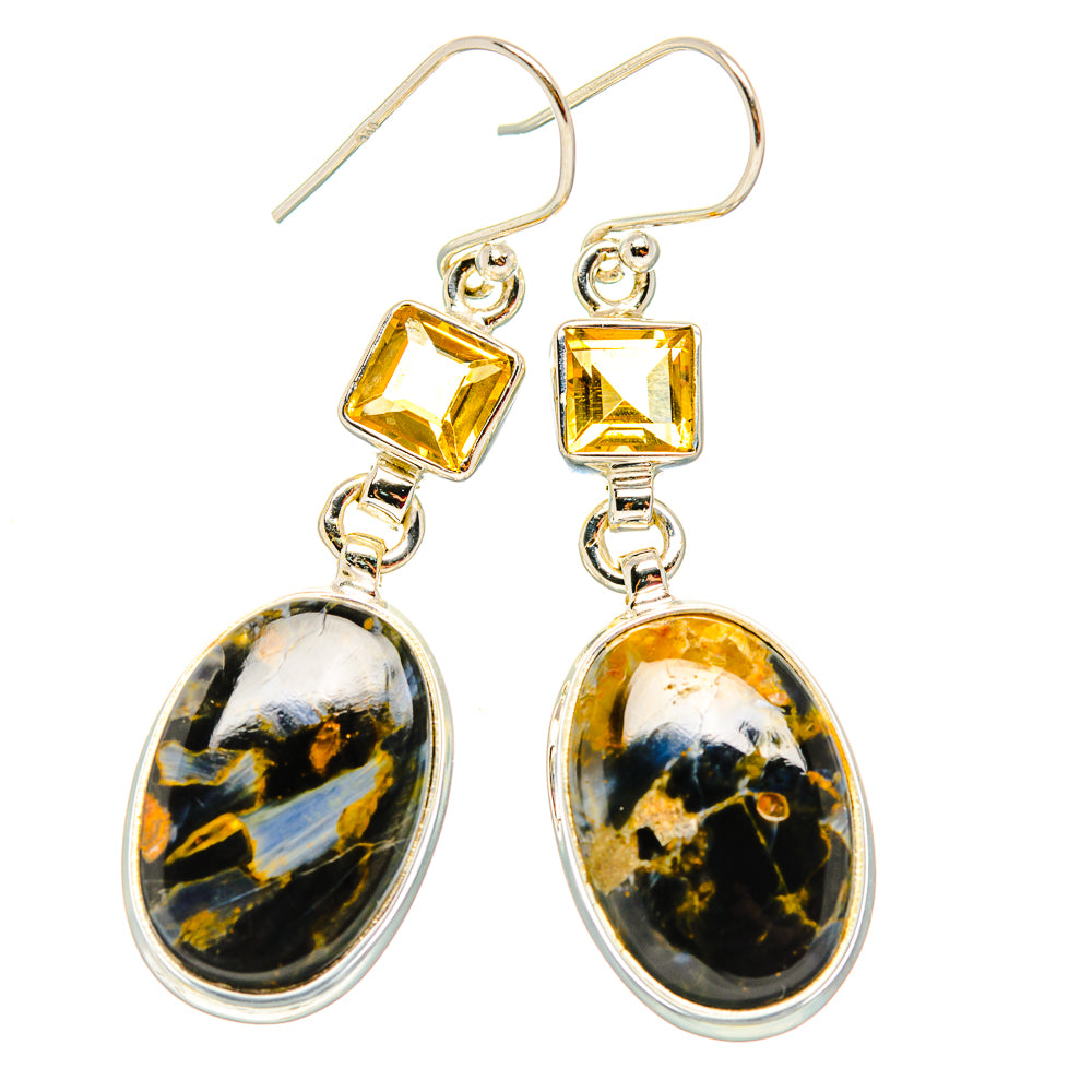 Pietersite, Citrine Earrings 2" (925 Sterling Silver) EARR431588