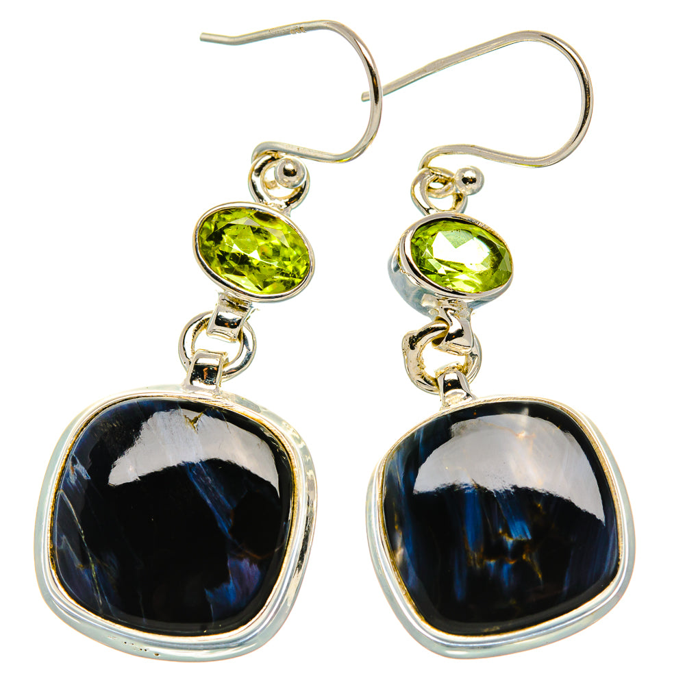 Pietersite, Peridot Earrings 1 3/4" (925 Sterling Silver) EARR431630