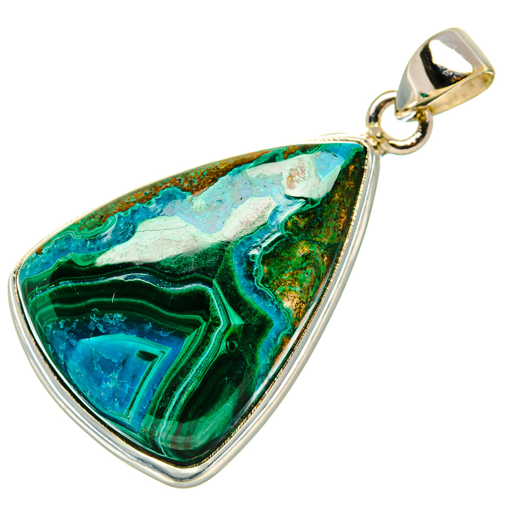 Malachite In Chrysocolla Pendant 1 3/4" (925 Sterling Silver) PD37193
