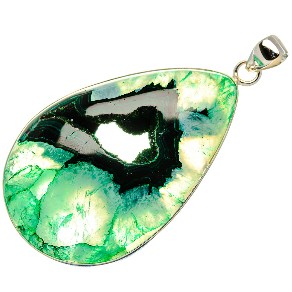Green Window Druzy Pendant 2 5/8" (925 Sterling Silver) PD37220