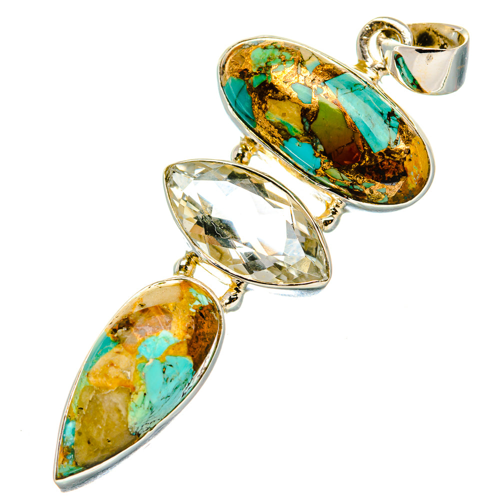 Kingman Mohave Turquoise, White Quartz Pendant 2 1/4" (925 Sterling Silver) PD37266