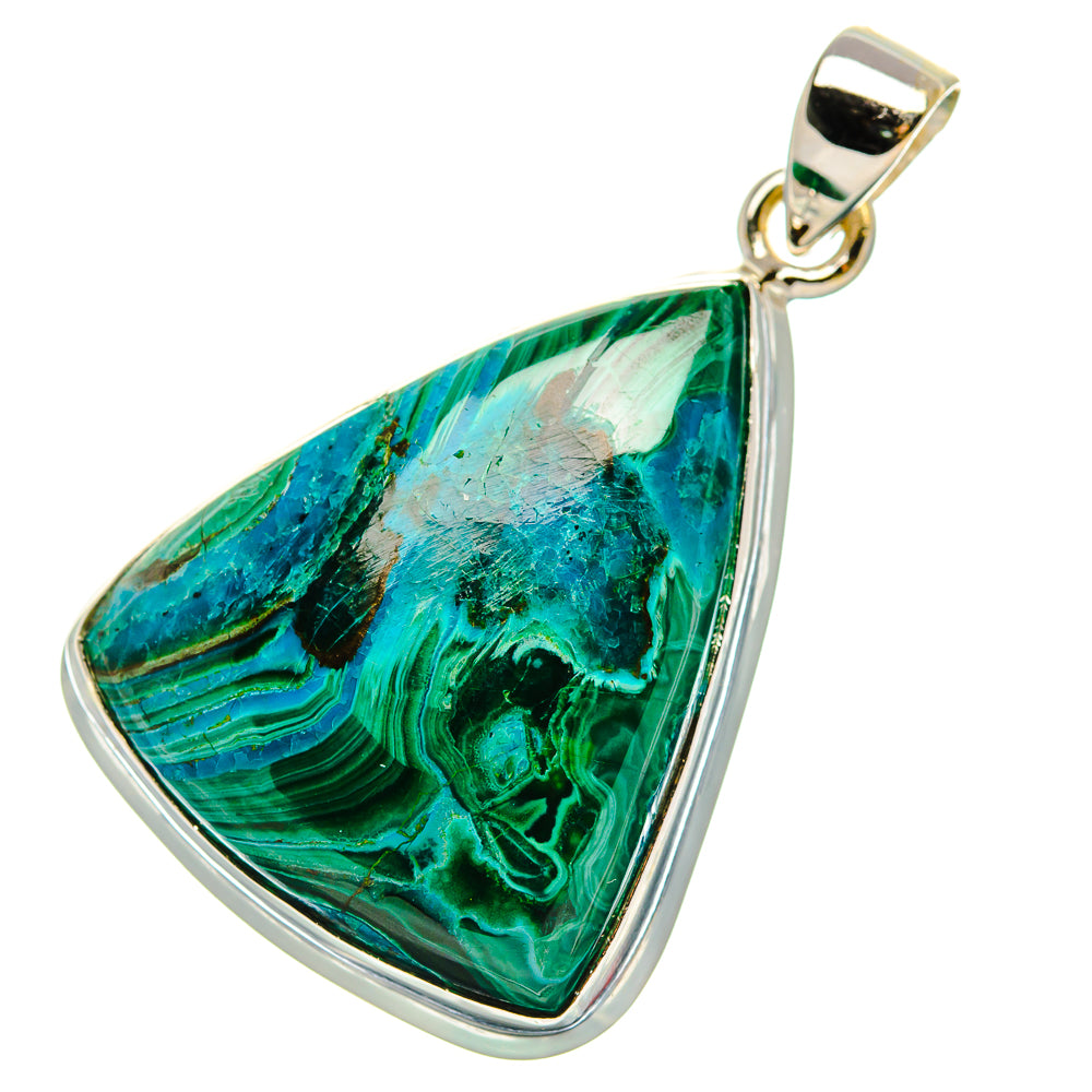 Malachite In Chrysocolla Pendant 1 1/2" (925 Sterling Silver) PD37265