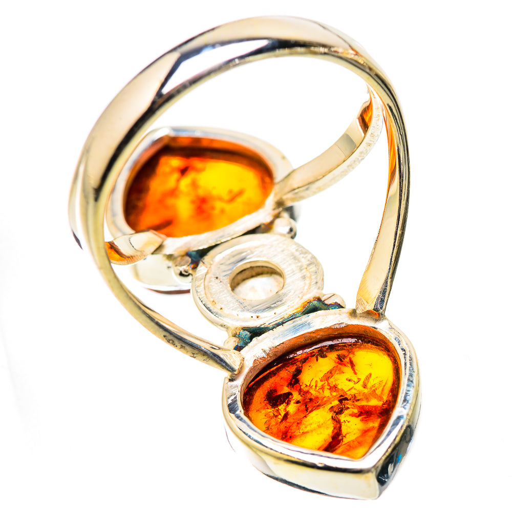 Ana Silver Co Large Baltic Amber, Rainbow Moonstone Ring Size 9 (925 Sterling Silver)