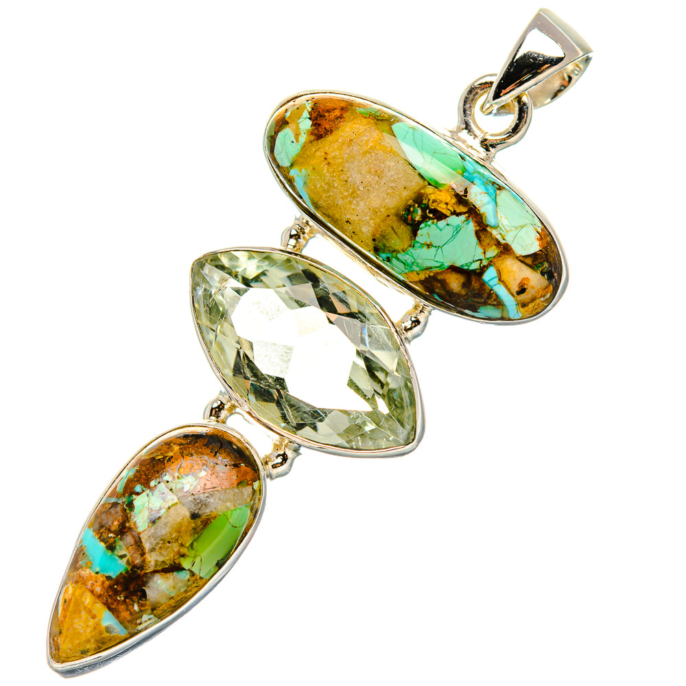 Kingman Mohave Turquoise, Green Amethyst Pendant 2" (925 Sterling Silver) PD37238