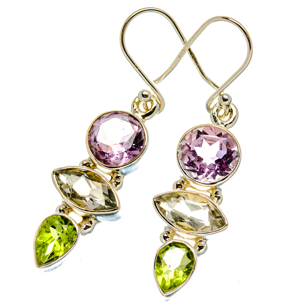 Green Amethyst, Peridot, Amethyst Earrings 1 3/4" (925 Sterling Silver) EARR431661