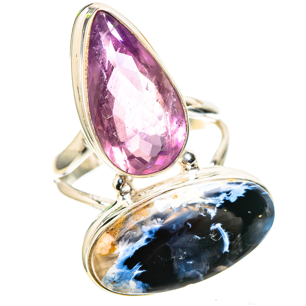 Sterling silver ring with faceted purple amethyst teardrop and blue pietersite oval stone