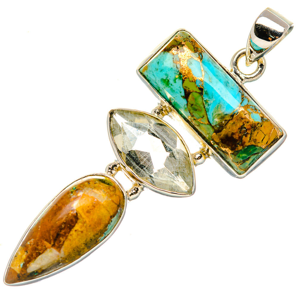 Kingman Mohave Turquoise, White Quartz Pendant 2" (925 Sterling Silver) PD37236
