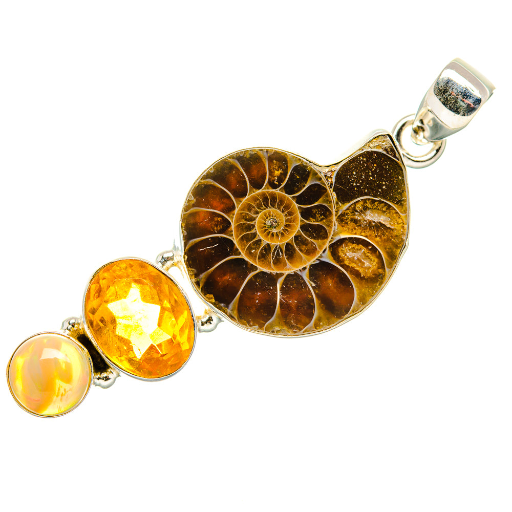 Ammonite Fossil, Citrine Pendant 2" (925 Sterling Silver) PD36924