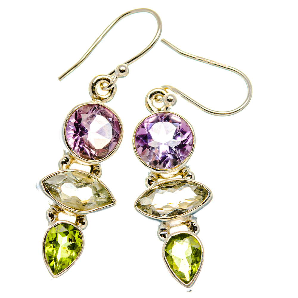 Green Amethyst, Peridot, Amethyst Earrings 1 3/4" (925 Sterling Silver) EARR431649