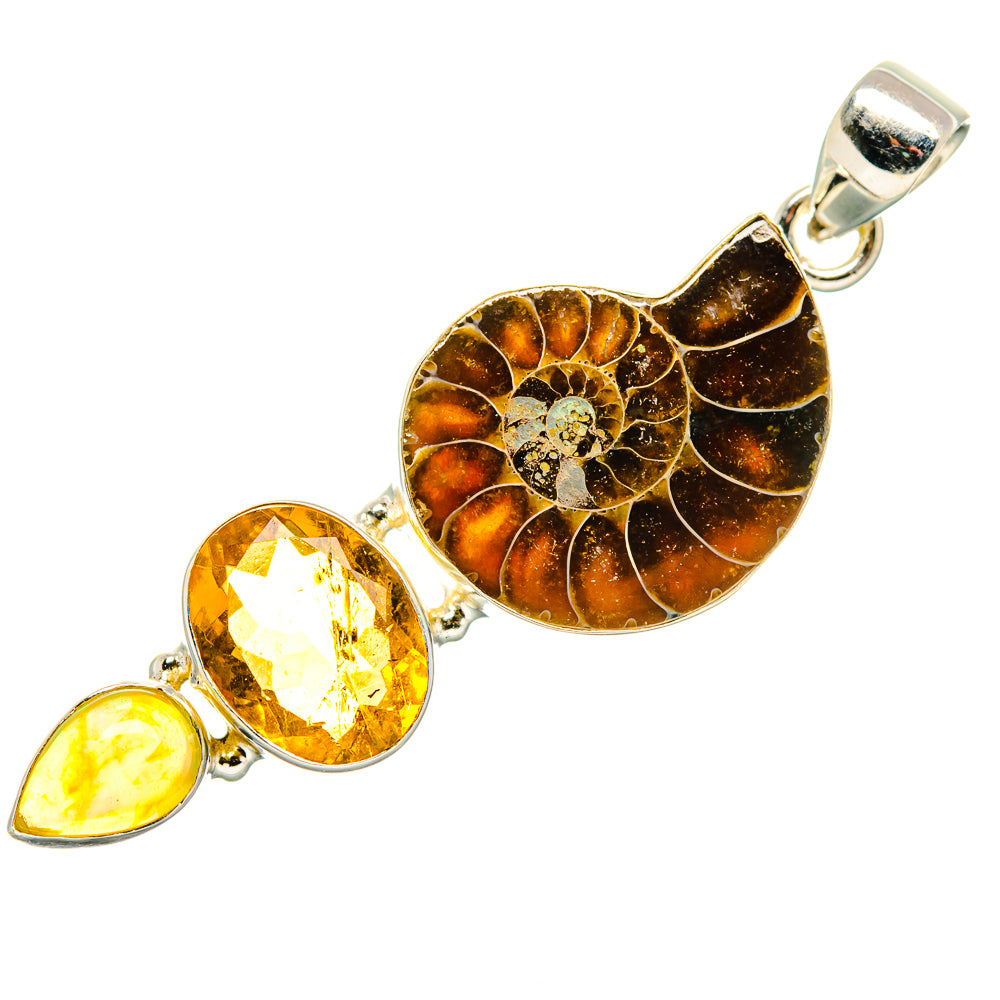 Ammonite Fossil, Citrine Pendant 2 1/4" (925 Sterling Silver) PD36923