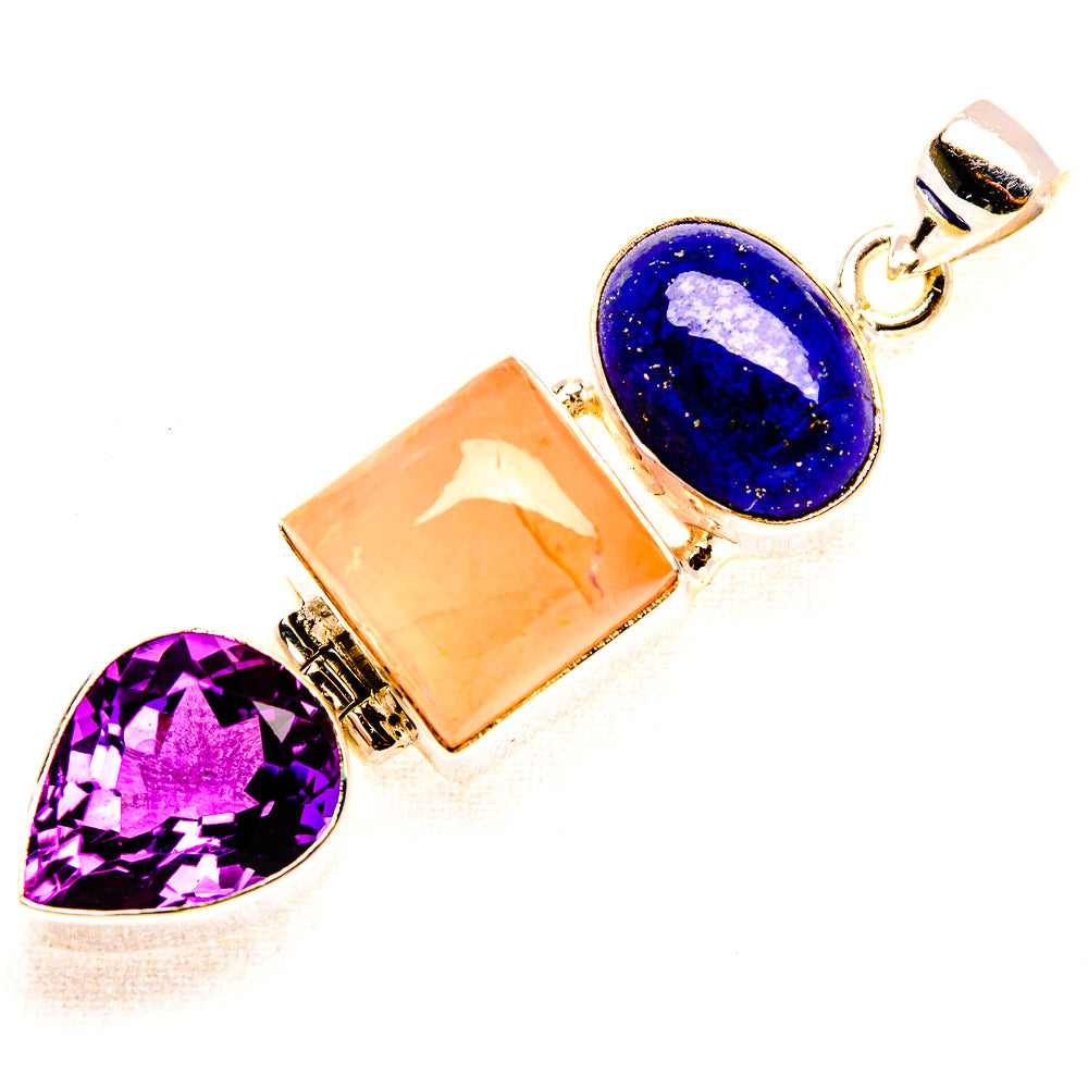 Lapis Lazuli, Rose Quartz, Amethyst Pendant 2 1/8" (925 Sterling Silver) PD37528