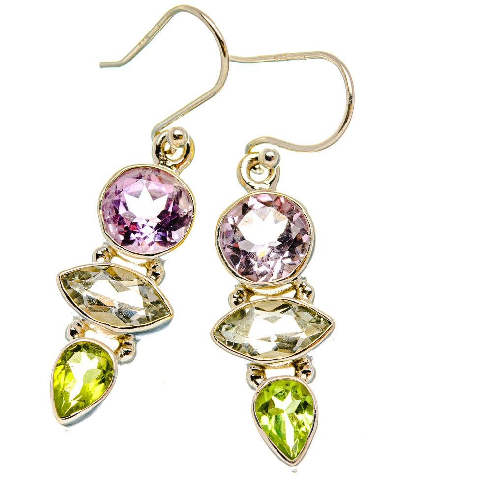 Ana Silver Co Faceted Green Amethyst, Amethyst, Peridot Earrings 1 1/2" (925 Sterling Silver)