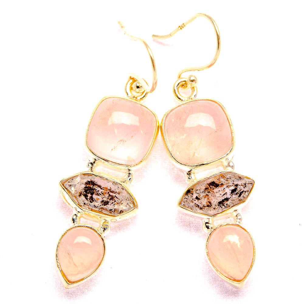 Rose Quartz 925 Sterling Silver Earrings 1 3/4" Ana Co E431811