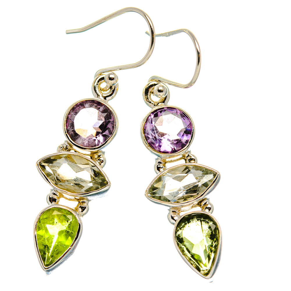 Green Amethyst, Peridot, Amethyst Earrings 1 3/4" (925 Sterling Silver) EARR431626