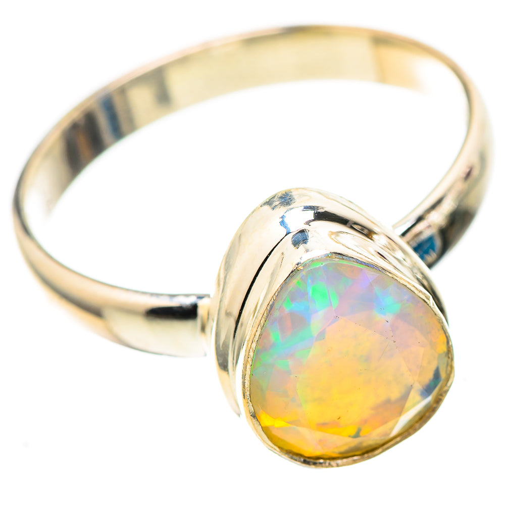 925 sterling silver ring with round faceted Ethiopian opal on polished band