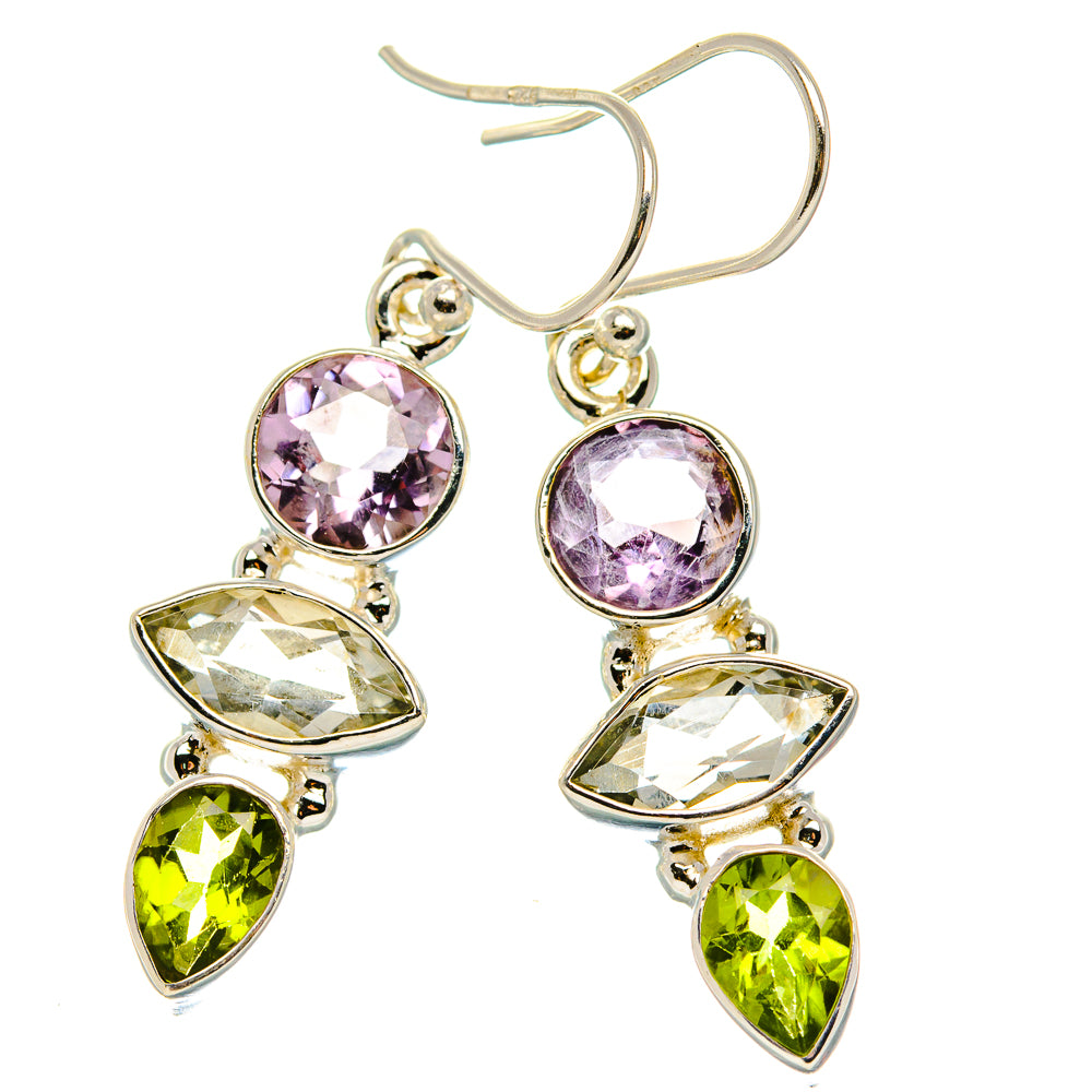 Green Amethyst, Peridot, Amethyst Earrings 1 3/4" (925 Sterling Silver) EARR431669