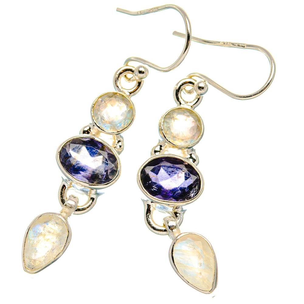 Tanzanite, Rainbow Moonstone Earrings 1 3/4" (925 Sterling Silver) EARR431644