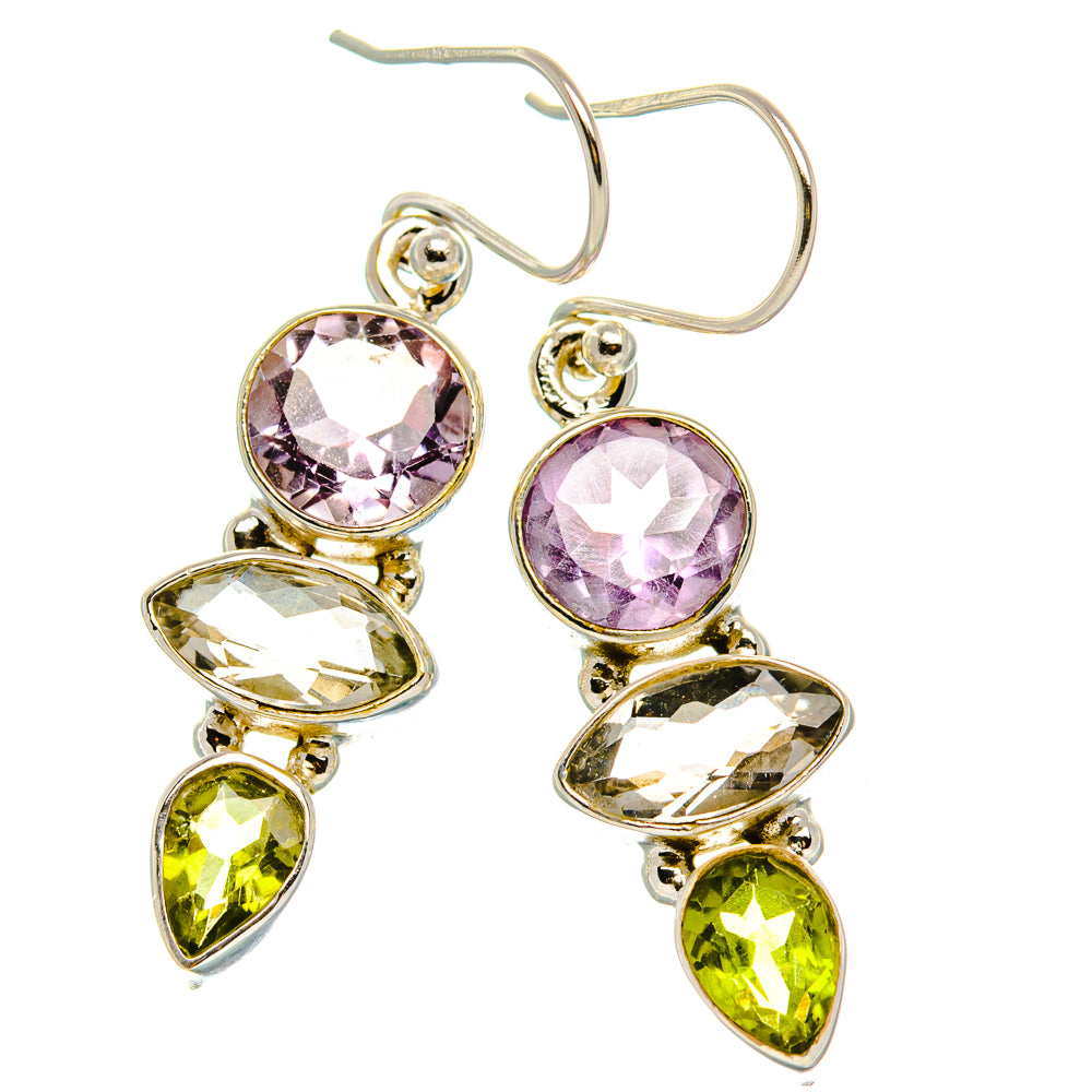 Green Amethyst, Peridot, Amethyst Earrings 1 3/4" (925 Sterling Silver) EARR431652